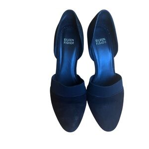 Eileen Fisher Black Suede D'Orsay Block Heels Size 7.5